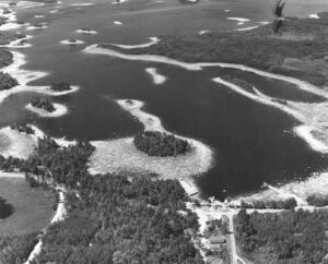 Low Water Aerial View of the Ambajejus Lake Dike