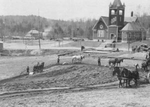 Construction of the Original Stearns High School in Millinocket, Maine