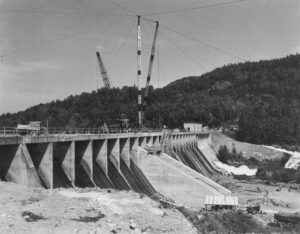 Crane on Ripogenus Dam to Build McKay Station 7/14/1952
