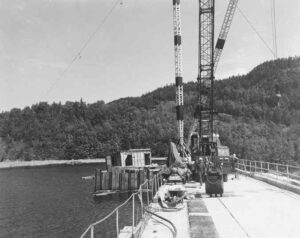 Crane on Ripogenus Dam to Build McKay Station 7/14/1952