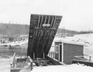 Dumping Wood From a Truck at Dolby Dam in the 1940s