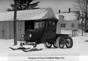 Early Great Northern Paper Car Rigged with Skis and Tracks for Snow
