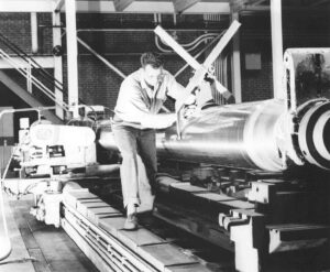 Man Working on a Lathe in the East Millinocket Mill