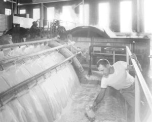 Man Testing Pulp in the Screen Room in the East Millinocket Mill