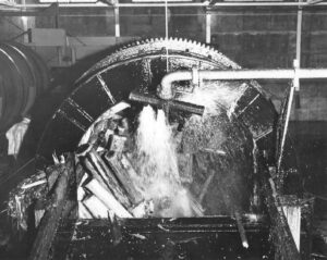 Close up of the Wood Room Bark Drums in the East Millinocket Mill