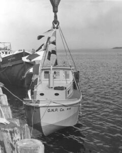 Launching a Great Northern Paper Boat at Rockland, Maine 4/10/1951