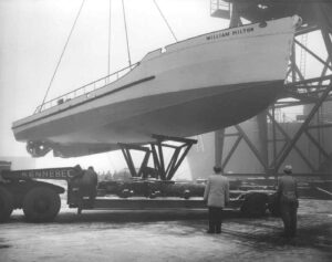 Loading the O.A. Harkness on a Truck at Bath Iron Works