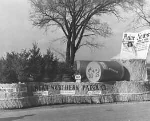 Miss Maine Mary Ellen St. John on the Great Northern Paper Float in the Cherry Blossom Festival Parade in Washington, DC on 4/1/1954