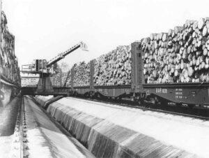 Unloading Wood with a Gradeall