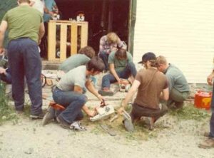 Wood Cutting School - Working on Chainsaws in July 1973