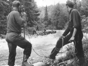 Poling Wood on a Stream