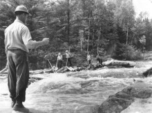 Poling Wood on a Stream
